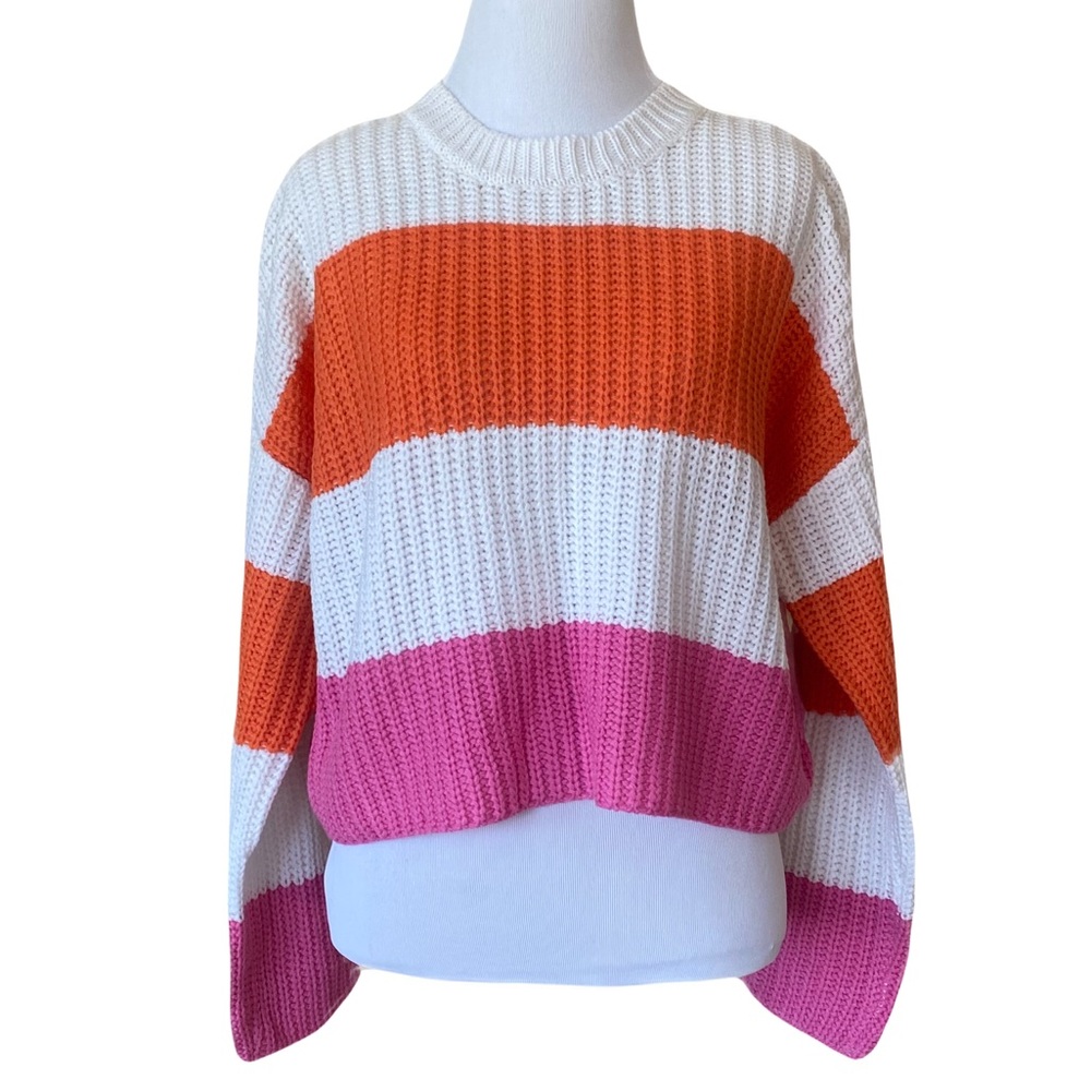 MOON & MADISON Orange Pink Striped Sweater
